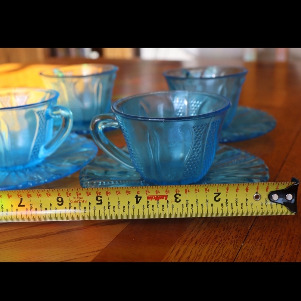 Elegant Blue Glass Teacup and Saucer Set - 4 Piece - Picture 3 of 4